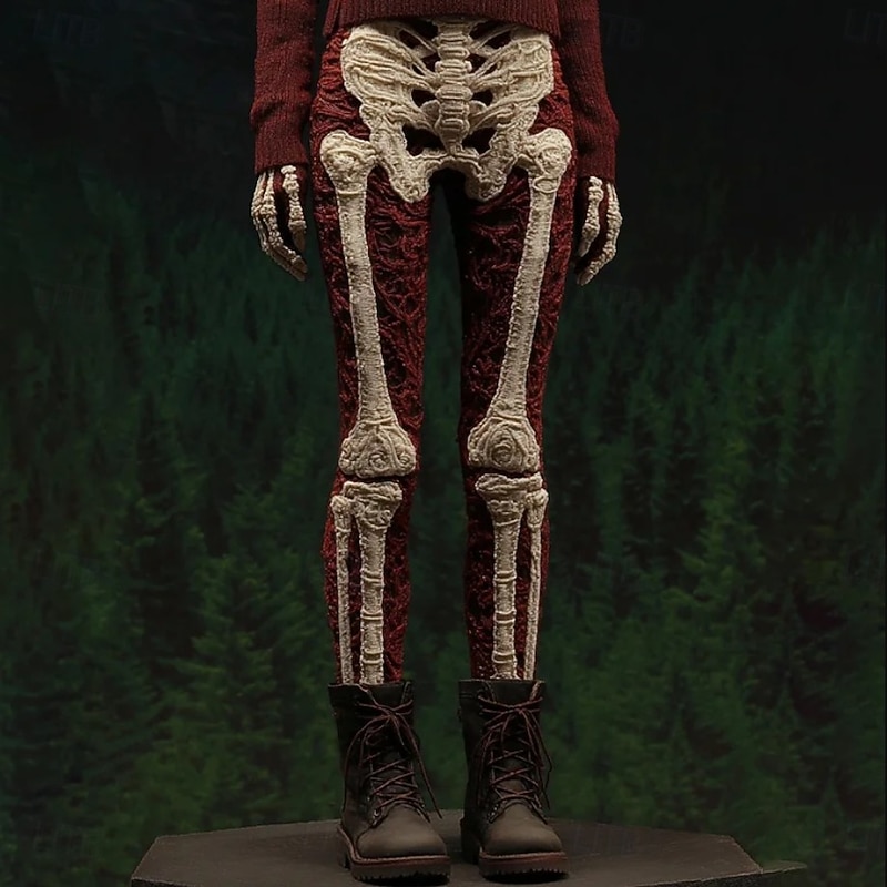 Women's Leggings Vacation Vintage Fashion Full Length High WaistPantsHalloween Graphic Skull Halloween Printing Soft Breathable Stretchy Formal Vacation Street Dark-Gray Wine Tan Black Spring Fall