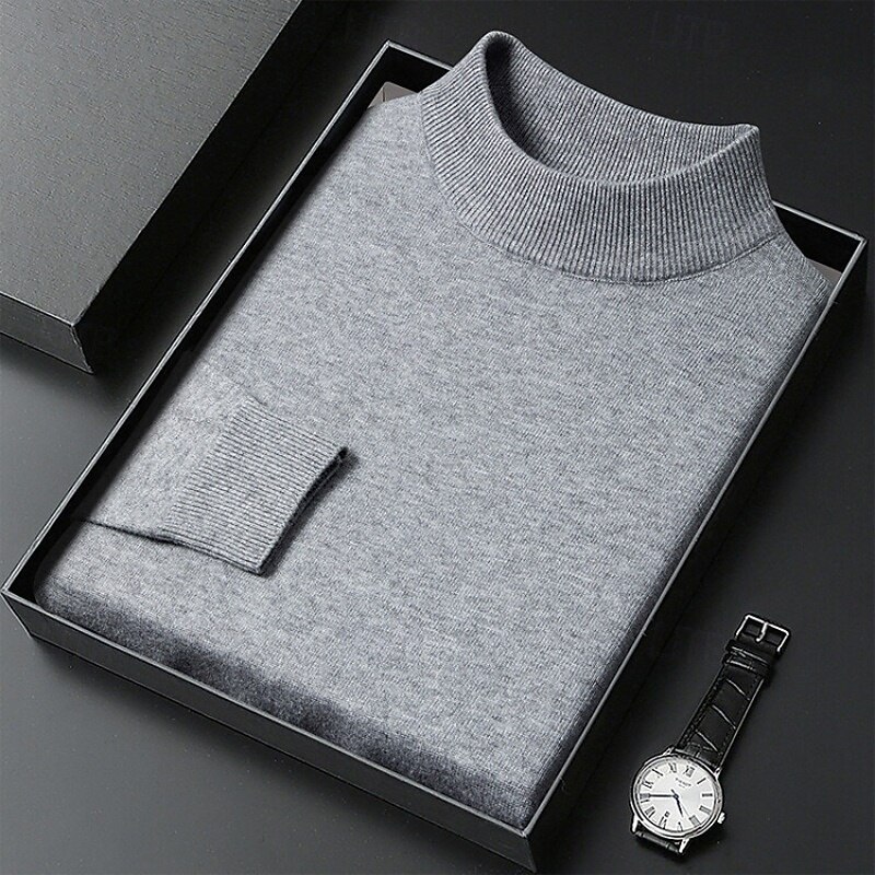 Men's Sweater Pullover Sweater Jumper Ribbed Knit Regular Tops Knitted Slim Fit Plain Turtleneck Knitwear Contemporary Casual Daily Wear Clothing Apparel Fall Camel Black M L XL