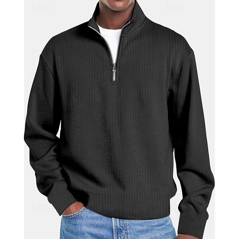 Men's Sweatsuit Quarter Zip Sweatshirt Apricot Yellowish brown Black White Wine Hooded Plain Quarter Zip Sports & Outdoor Daily Holiday Polyester Corduroy Streetwear Basic Casual Spring Fall Clothing3