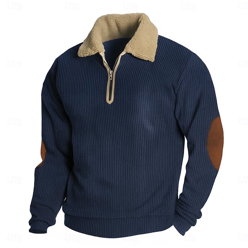 Men's Sweatshirt Corduroy Pullover Hoodie Sweatshirt Pullover Fleece Hoodie Black Pink Army Green Navy Blue Gray Standing Collar Half Zip Plain Patchwork Sports & Outdoor Casual Daily Streetwear Cool4