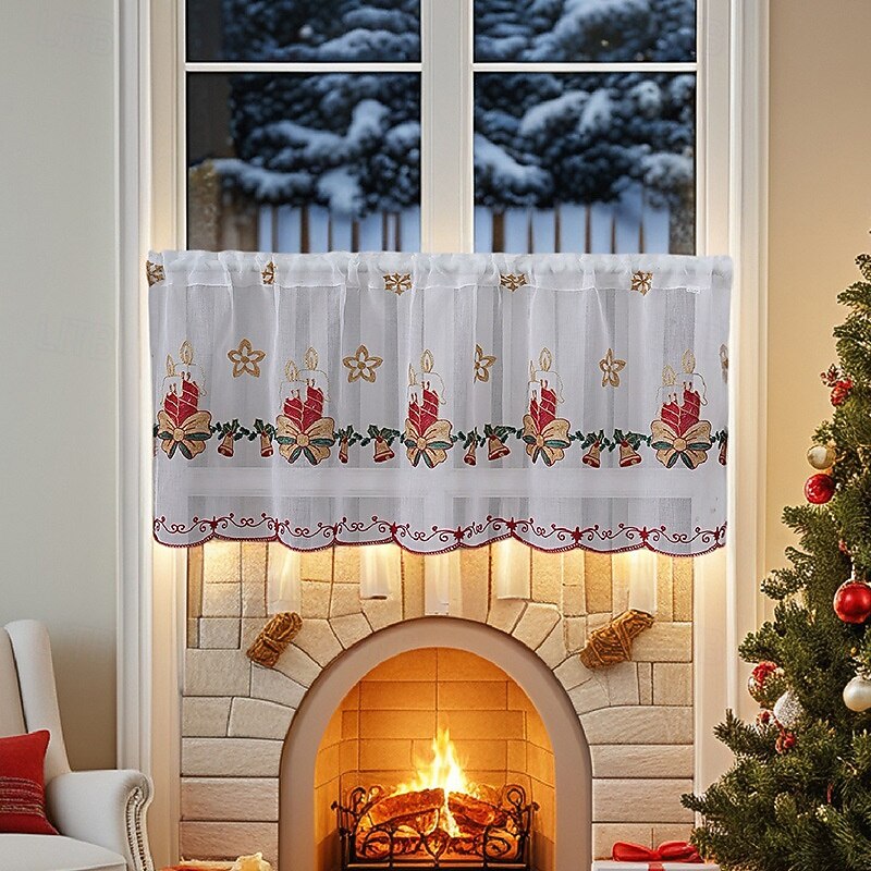 Christmas Cafe Curtains, American Style Holiday Theme Printed Drapes, Rectangular Blackout Window Curtain, Decorative Fabric Panel, Ready Made for Home Decor4
