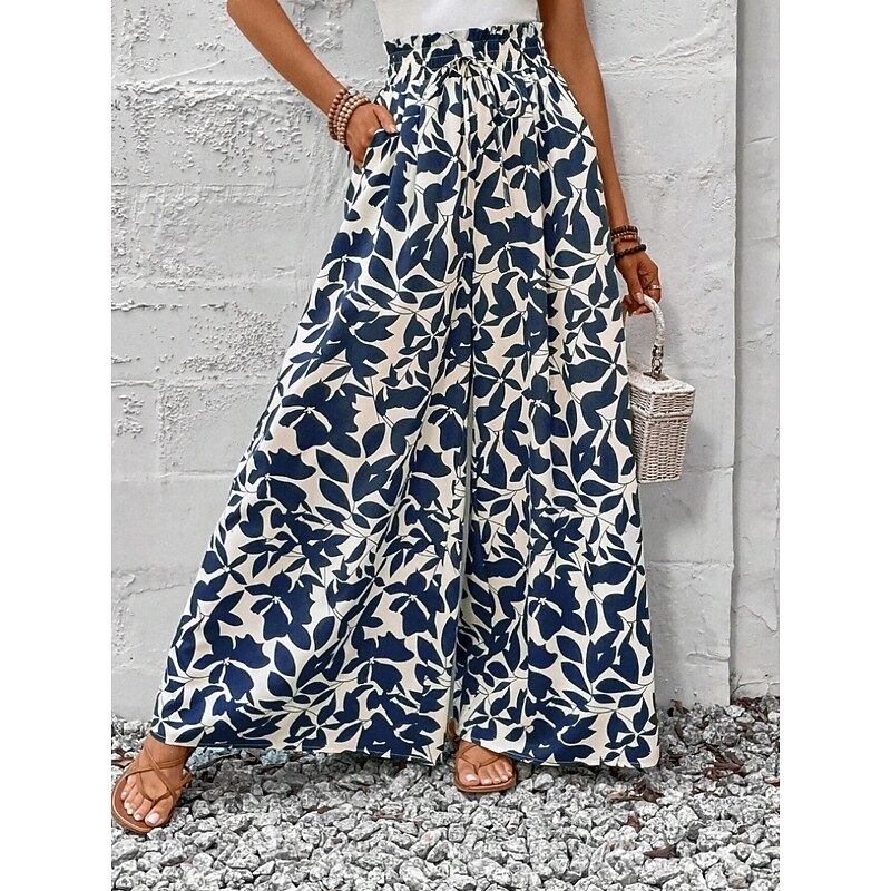 Women's Wide Leg Chinos Fashion Streetwear Casual Full Length High Waist Floral Elastic Waistband Printing Comfy Soft Comfortable Micro-elastic Outdoor Street Black Pink Blue Green Summer Spring Fall3