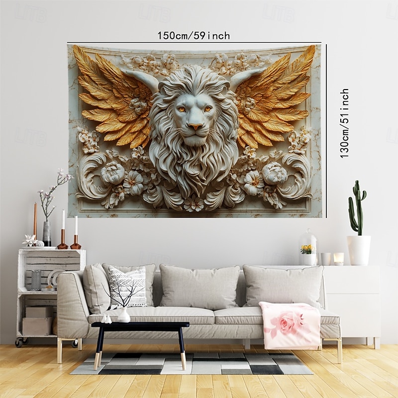 European Embossed Lion Tapestry Photograph Backdrop, Holiday Wall Hanging Decorative Background for Bedroom, Living Room, or Study4