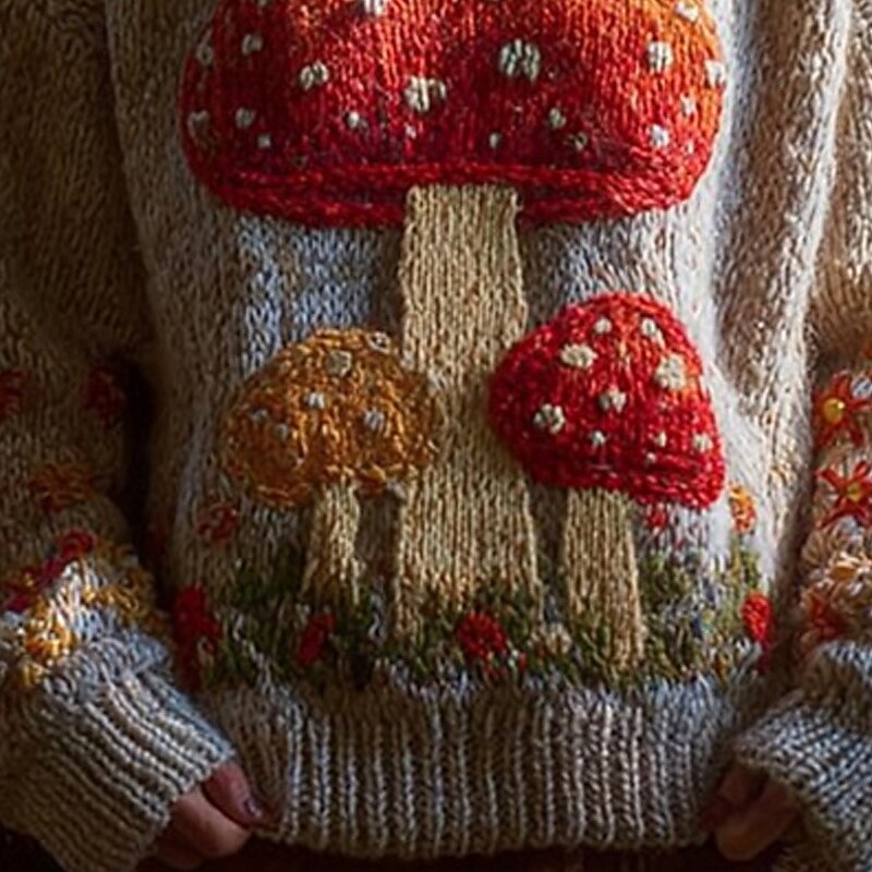 Women's Sweater Vintage Sweater Daily Casual Graphic Ribbed Crew Neck Knitted Print Long Sleeve Regular Tops Knit Outdoor Weekend Red Fall Winter3