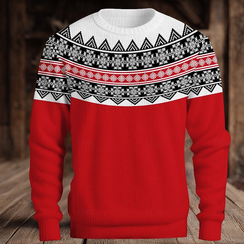 Christmas Men's Fair isle Sweater Pullover Sweater Jumper Knitwear Crewneck Casual Vacation Daily 3D Print Keep Warm Long Sleeve Spring Fall Winter Red Blue Brown