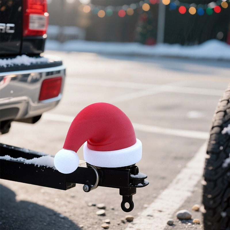 Funny Christmas Santa Hat Trailer Coupling Cover 3D Printed Car Trailer Coupling Cap, Compatible with 50mm/1.97in Ball Heads Automotive Trailer Rear Decoration