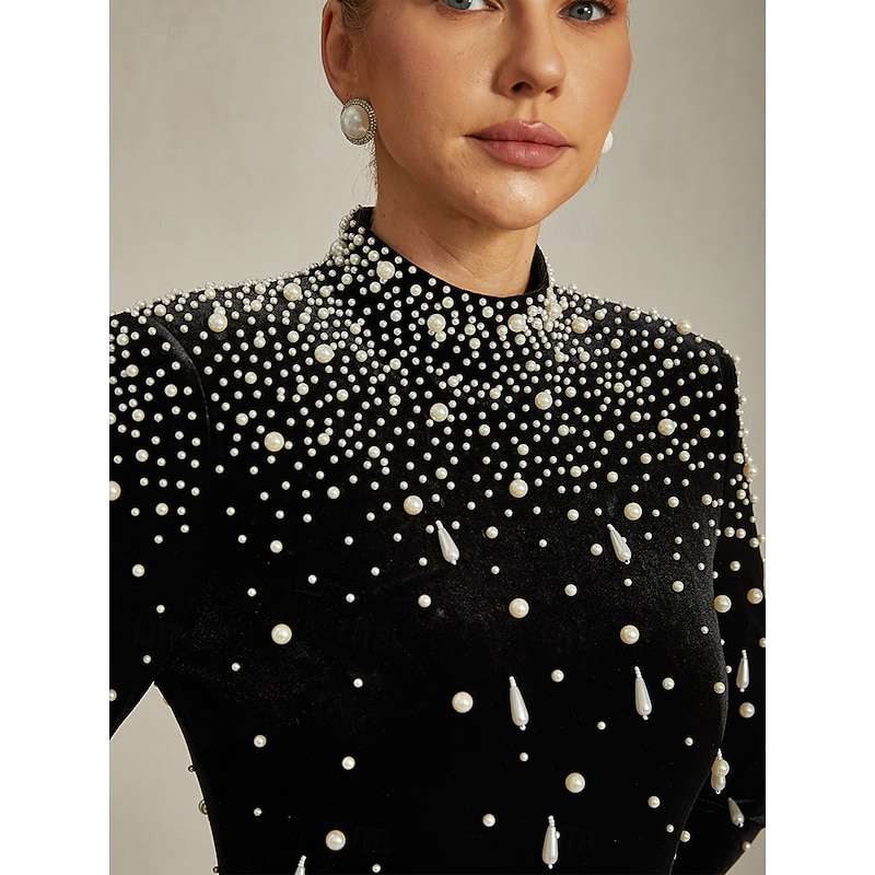 Women's Maxi Dress Sheath Dress Elegant Party Evening Party Solid Color Long Sleeve Turtleneck Black Fall Winter2