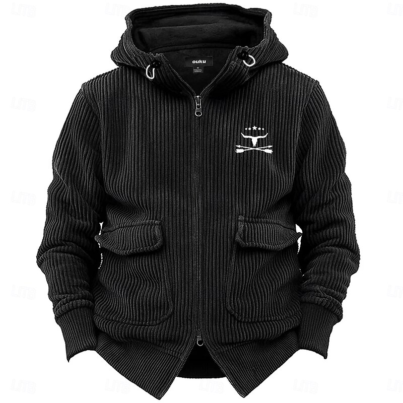 Men's Hoodie Full Zip Hoodie Corduroy Fleece Hoodie Tactical Hoodie Black Burgundy Navy Blue Khaki Light Grey Hooded Plain Zipper Sports & Outdoor Casual Daily Streetwear Cool Sportswear Winter