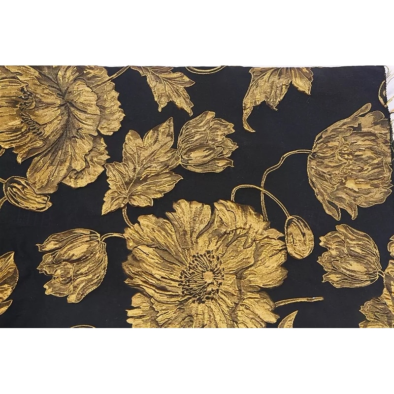 Black and Gold Floral Jacquard A-Line Evening Gown Elegant Formal Dress Formal Wedding Floor Length Long Sleeve Boat Neck Lace Applique 20252