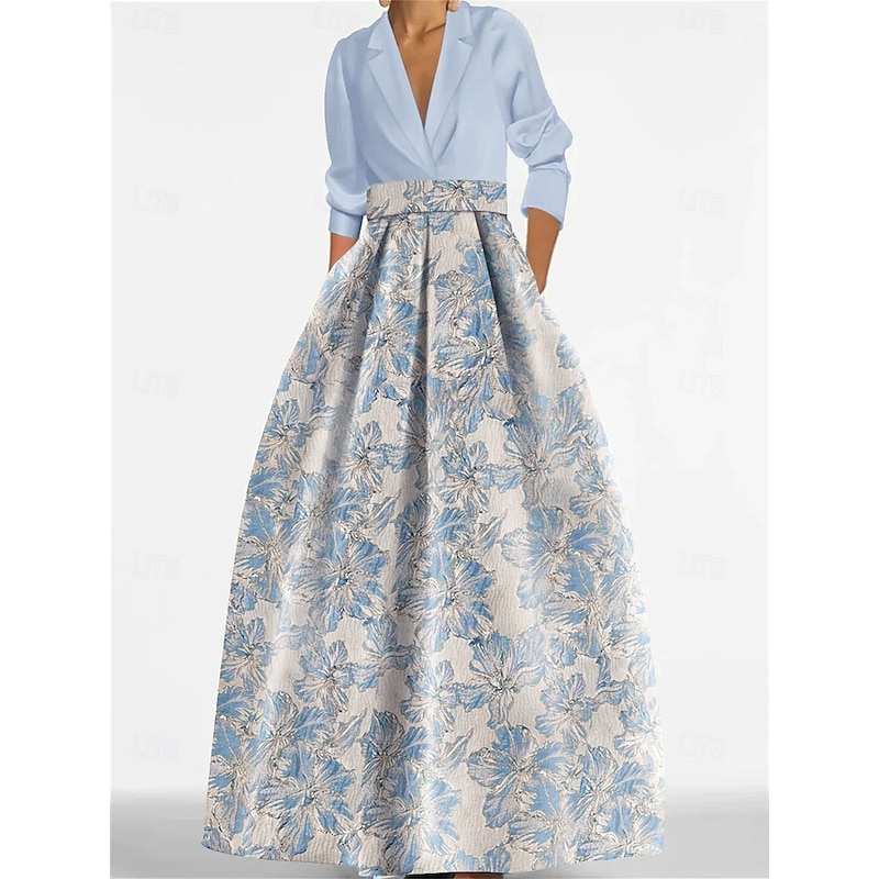 A-Line Evening Gown Elegant Dress Formal Floor Length Long Sleeve Shirt Collar Satin with Slit Wedding Guest Dress2