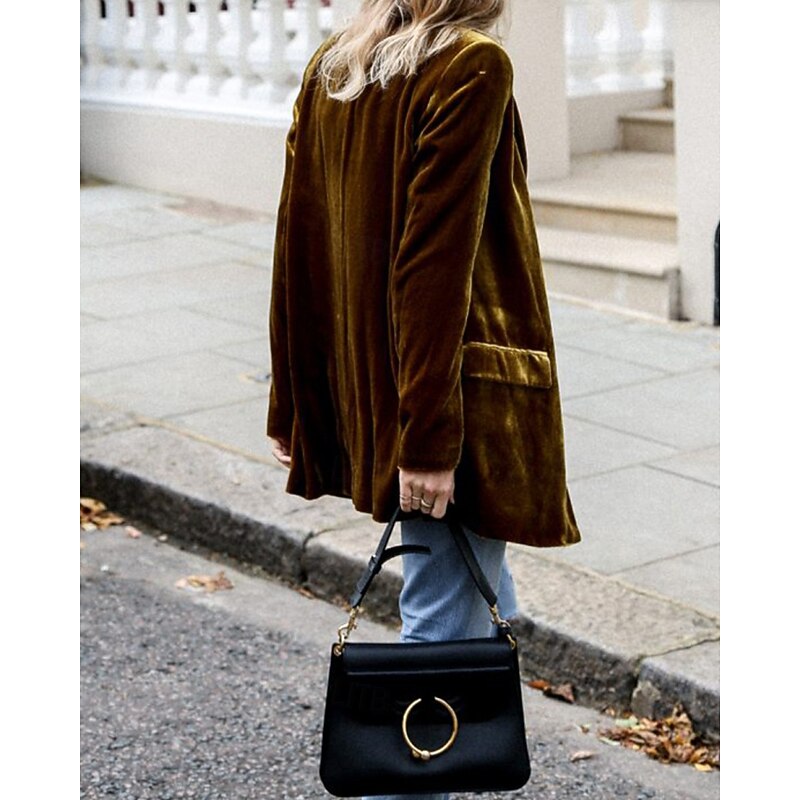 Women's Blazer Casual Jacket Comfortable Pocket Buttons Casual Plain Vacation Daily Wear Going out Weekend Regular Turndown Regular Fit Long Sleeve Outerwear Black Yellow Wine Fall Winter4