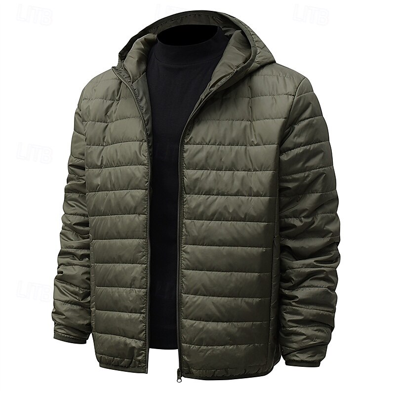Men's Winter Coat Puffer Jacket Pocket Polyster Vacation Daily Wear Date Regular Fashion Casual Comfortable Thermal Warm Fall Winter Solid / Plain Color Black Red Blue Light Grey Puffer Jacket3
