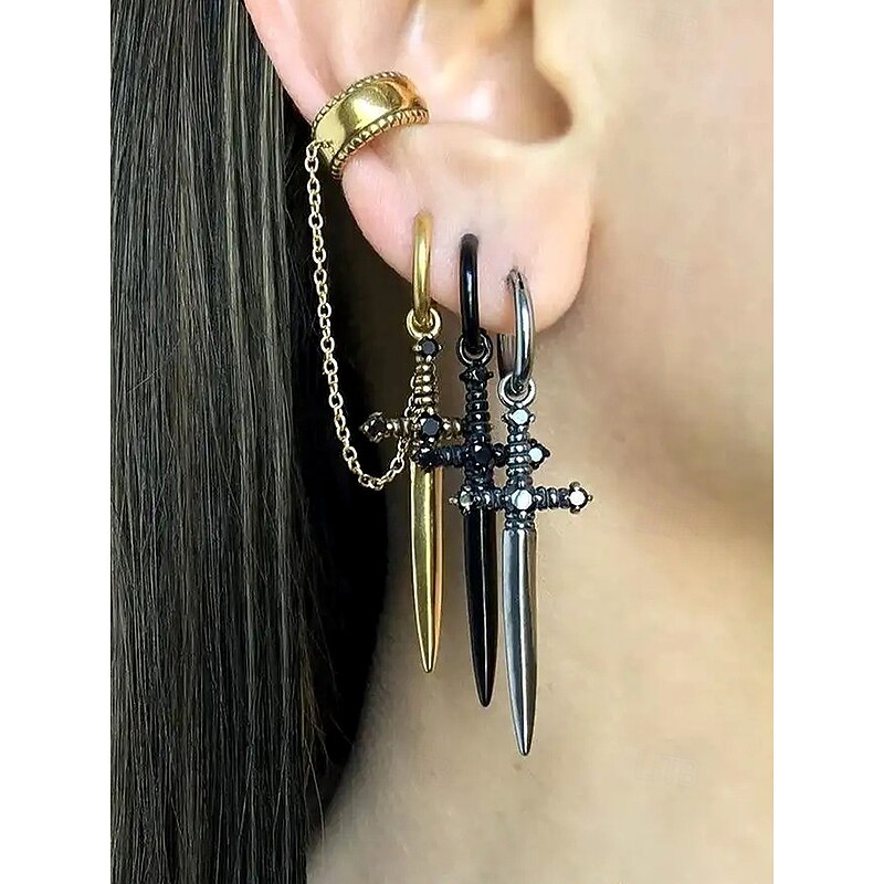 Women's Halloween Gothic Dagger Chain Earrings – Punk Rock Alloy Ear Cuff Jewelry for Parties and Cosplay2