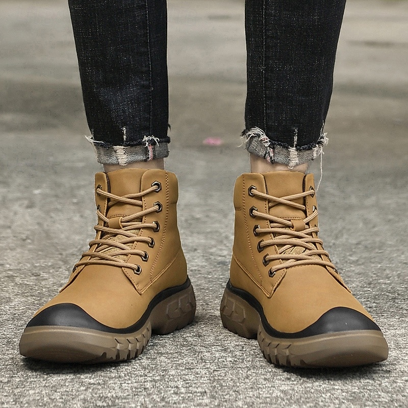 Men's Waterproof Faux Leather Lace-Up Ankle Boots with Rugged Non-Slip Sole, Casual Outdoor Workwear Style for Hiking, Construction, and Daily Wear2