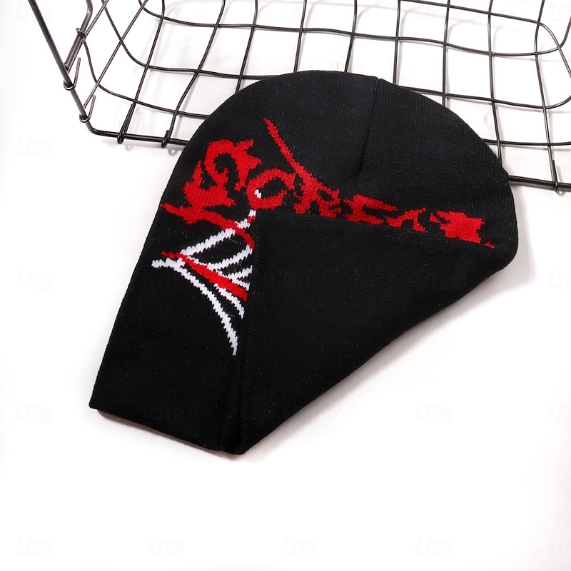 Men's Unisex Beanie Hat Winter Hats Beanies Skull Cap Knit Hat Black Yellow Acrylic Fibers Jacquard Knitted Cozy Halloween Daily Wear Festival Spider Letter Spider web Warm2