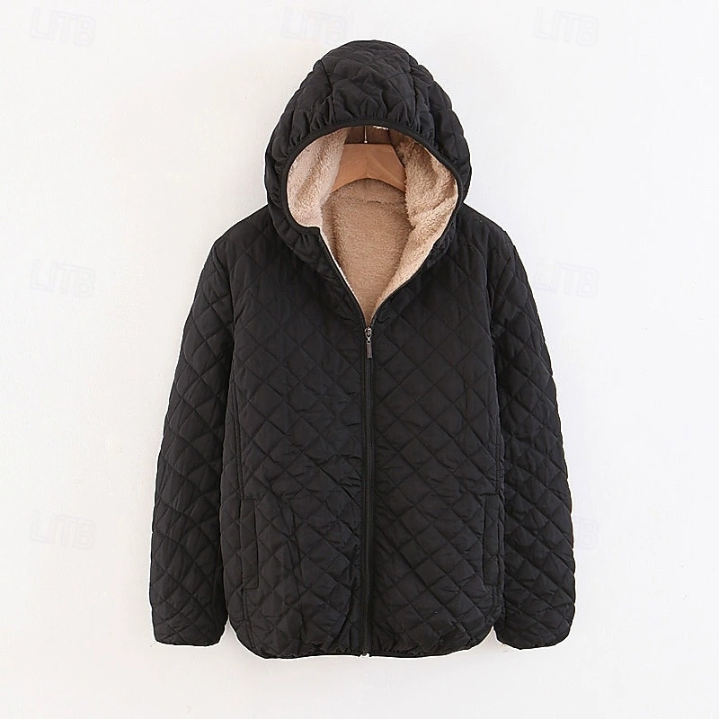 Women's Puffer Jacket Quilted Jacket Casual Jacket Comfortable Breathable Zipper Pocket Casual Plain Vacation Street Casual Daily Wear Zipper Short Hooded Regular Fit Long Sleeve Outerwear Black Red4
