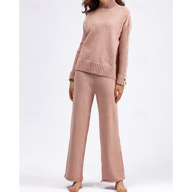 Women's Sweater Sweater Co-ords Pullover Streetwear Casual Solid Color Mock Neck Knitted Asymmetric Hem Long Sleeve Regular Tops Knit Daily Holiday Weekend Black Pink Fall Winter