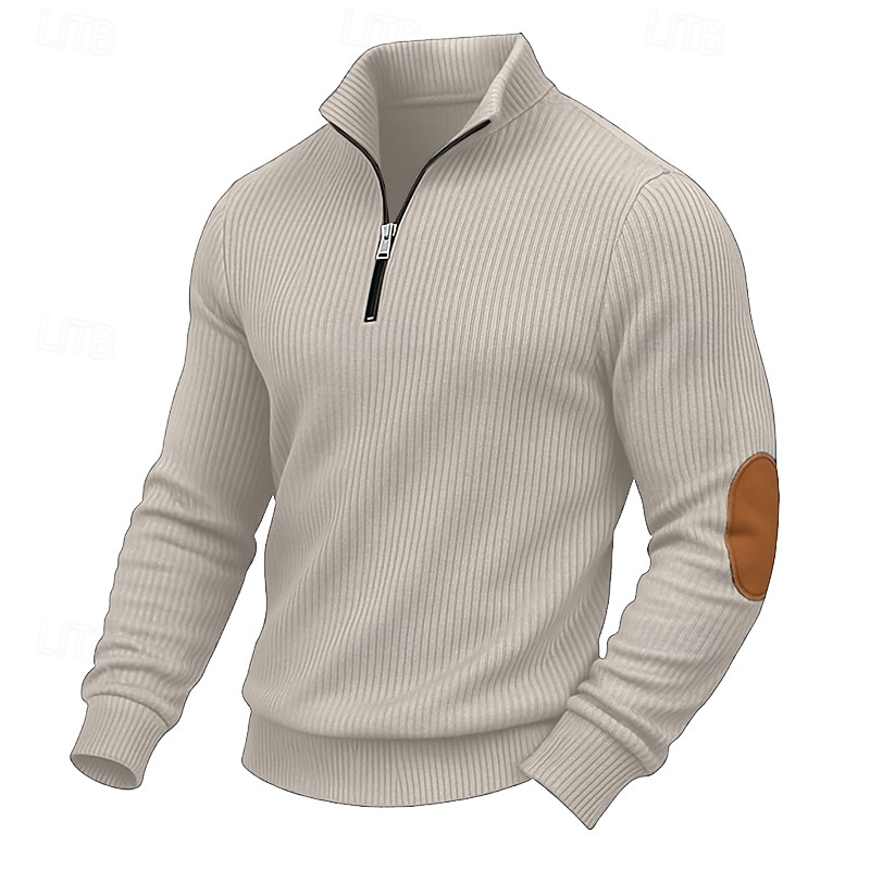 Men's Sweatshirt Corduroy Pullover Hoodie Sweatshirt Pullover Quarter Zip Sweatshirt Apricot Black White Army Green Navy Blue Standing Collar Plain Patchwork Textured Sports & Outdoor Casual Daily2
