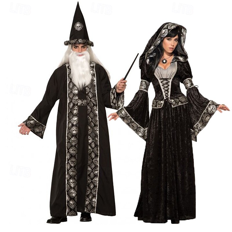 Witch Wizard Halloween Dress Fancy Costume Couples' Costumes Cosplay Adults' Women's Halloween Carnival Performance Party Easy Halloween Costumes Dress Up