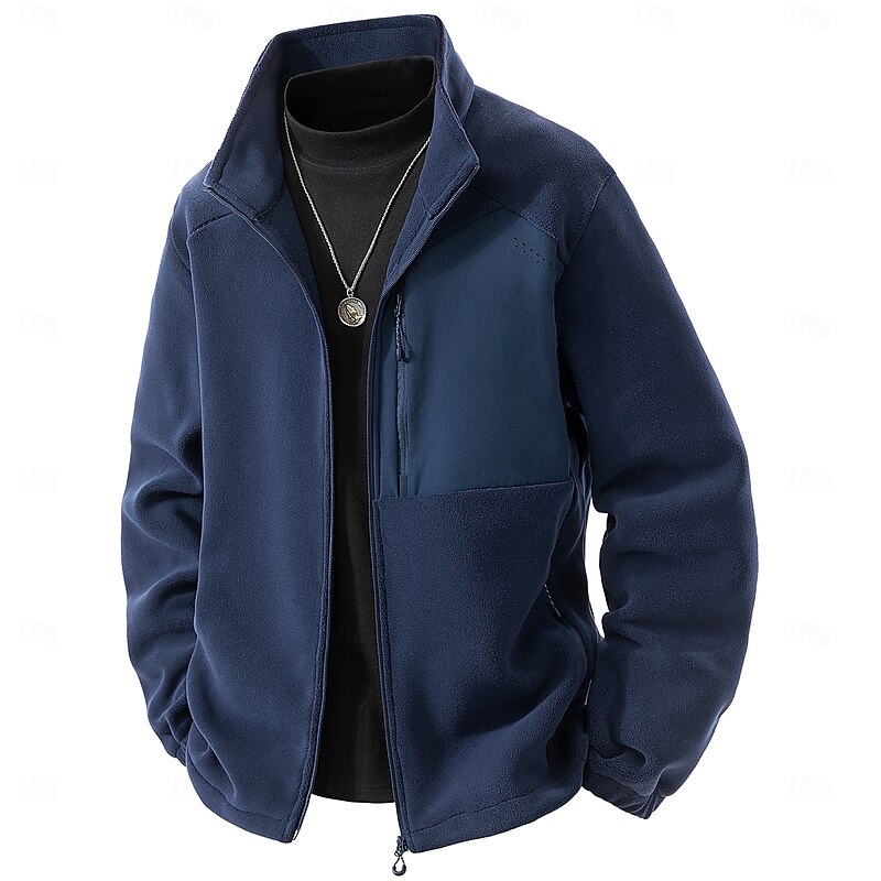 Men's Outdoor Jacket Fleece Jacket Formal Outdoor Windbreaker Pocket Color Block Fall Winter Solid Color Active Neutral High Neck Regular Dark Gray Black Navy Blue Dark Green Coffee Jacket3