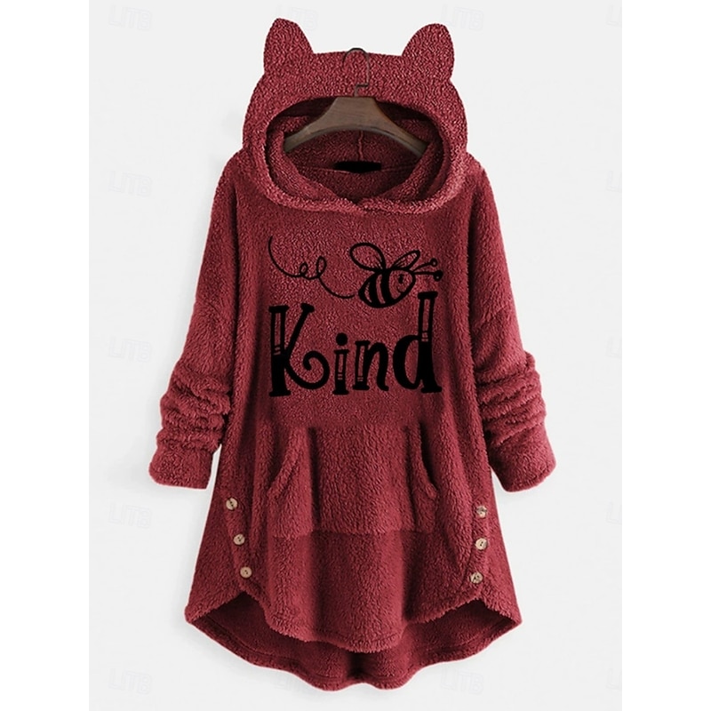 Women's Pullover Hoodie Sweatshirt Animal Casual Long Sleeve Hooded Long Tops Street Dailywear Casual Pink Wine Dark Pink Red Dark Gray Fall Winter2