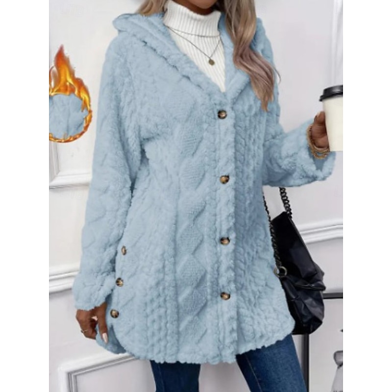 Women's Sherpa Jacket Comfortable Breathable Pocket Buttons Casual Plain Vacation Street Casual Daily Wear Single Breasted Regular Hoodie Regular Fit Long Sleeve Outerwear Light Blue Black Pink3