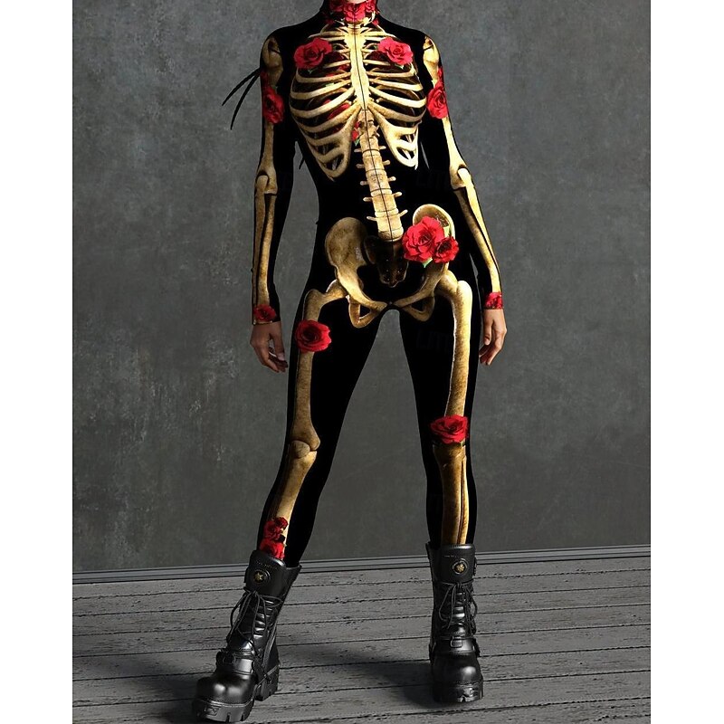 Skeleton Skull Halloween Party Costume Bodysuits Full Body Catsuit Carnival Costume Full Body Suit One Piece Scary Costume Kid's Adults' Men's Women's Boys' Carnival Masquerade Mardi Gras Performance3