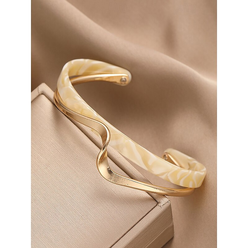 Women's Gold and Resin Bangle Bracelet, Elegant Wave Design Cuff Jewelry for Parties, Weddings and Daily Wear2