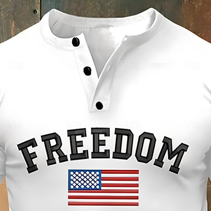 Men's Letter American Flag Short Sleeve Shirt T shirt Tee Tee Top Short Sleeve T shirt 3D Print Henley Shirt Fashion Designer Casual Vacation Daily Holiday White Khaki All Seasons Clothing Apparel S3
