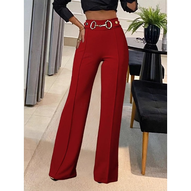 Women's Wide Leg Chinos Vacation Vintage Fashion Full Length High Waist Plain Elastic Waistband Comfy Soft Comfortable Stretchy Outdoor Street Black Red Green Summer Spring Loose Fit3