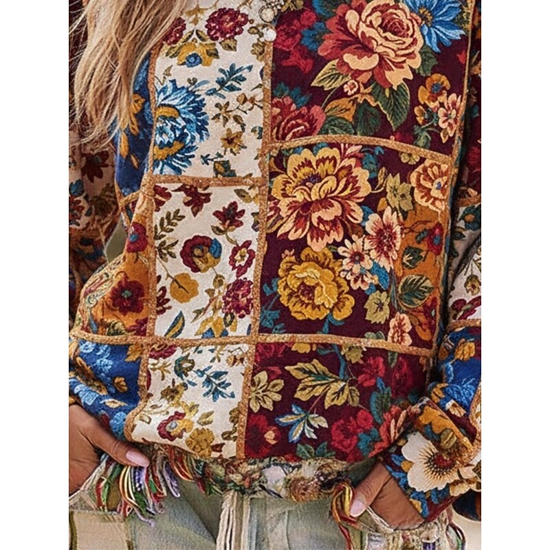 Women's Pullover Sweatshirts Floral Vintage Streetwear Classic Long Sleeve Crew Neck Regular Tops Dailywear Casual Print Wine Spring Fall3