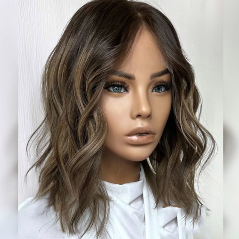 Brazilian 100% Virgin Remy Human Hair 5x5 Closure Highlighted Hair 13x4 Lace Front Wig Short Bob Natural Wave Human Hair Wig with Baby Hair Glueless Wigs Pre-Plucked2