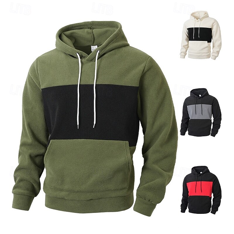Men's Hoodie Fleece Hoodie Black Army Green Red Beige Hooded Plain Patchwork Color Block Sports & Outdoor Casual Daily Streetwear Cool Sportswear Fall Winter Clothing Apparel Hoodies Sweatshirts