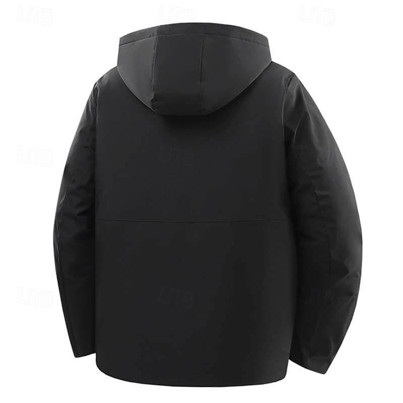 Men's Winter Coat Puffer Jacket Padded Jacket Pocket Cotton Vacation Daily Wear Date Regular Fashion Casual Comfortable Thermal Warm Fall Winter Solid / Plain Color Black Red Khaki Puffer Jacket2