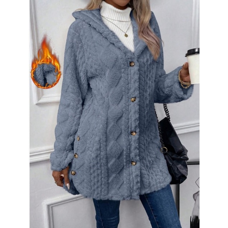 Women's Sherpa Jacket Comfortable Breathable Pocket Buttons Casual Plain Vacation Street Casual Daily Wear Single Breasted Regular Hoodie Regular Fit Long Sleeve Outerwear Light Blue Black Pink4