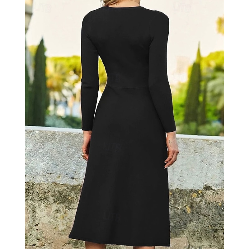 Women's Midi Dress Black Dress Casual Dress Cocktail Dress Formal Dress Elegant Fashion Modern Outdoor Daily Going out Regular Fit Plain Long Sleeve Crew Neck Black Spring Winter Autumn2