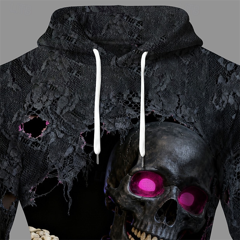 Halloween Men's Skull Hoodie Fashion Daily Hooded Vacation Party Streetwear Black Drawstring Pocket Printing Fall Winter Designer2