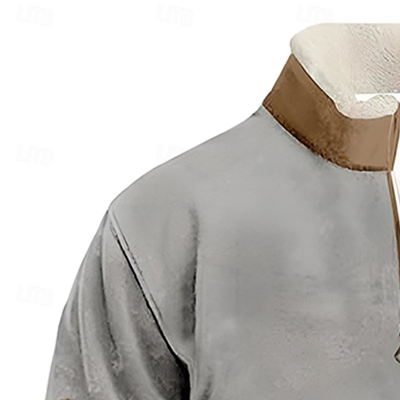 Men's Sweatshirt Fleece Sweatshirt Pullover Quarter Zip Sweatshirt Hunting Sweatshirt Gray Standing Collar Plain Patchwork Sports & Outdoor Casual Daily Streetwear Cool Sportswear Spring &  Fall2