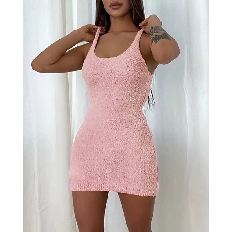 Women's Loungewear Nightgown Fashion Casual Pure Color Dress Vacation Home Bed Sleeveless Crew Neck Pink Fall Winter Slim Fit