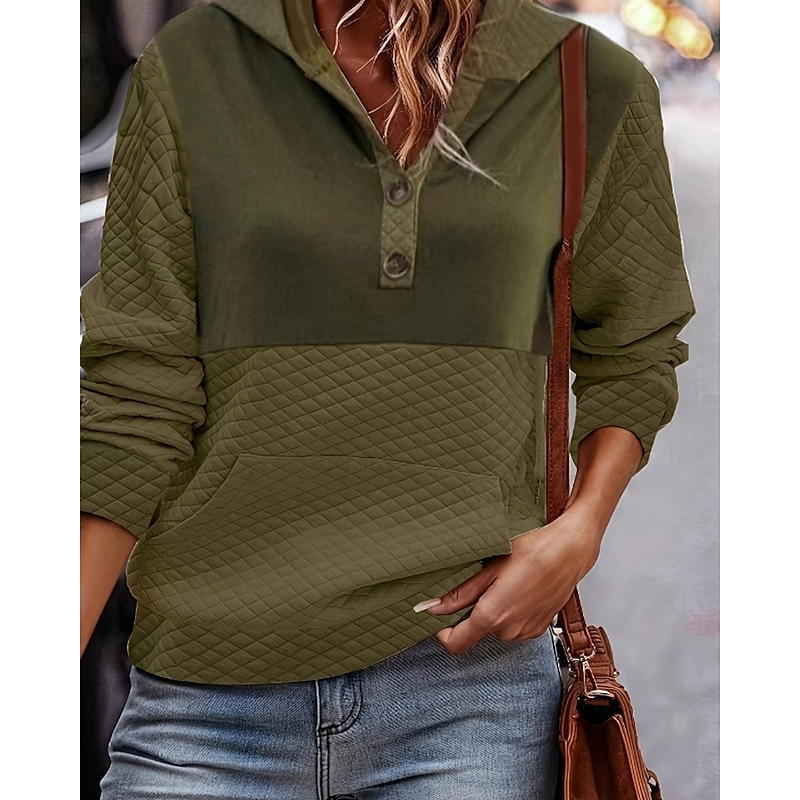 Women's Pullover Hoodie Sweatshirt Color Block Casual Long Sleeve Hooded Regular Tops Street Holiday Going out Patchwork Pocket Green Fall Winter3