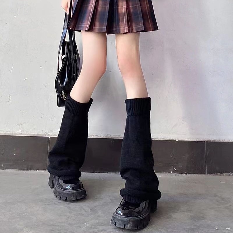 Women Knit Slouch Socks, Flared Leg Warmers for Fall and Winter, Solid Color Mid-Calf Sock Covers, Trendy Student Style Warmers3