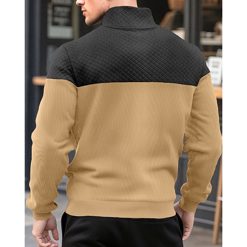 Men's Sweatshirt Quarter Zip Sweatshirt Black Army Green Navy Blue Khaki Gray Half Zip Color Block Jacquard Patchwork Pocket Sports & Outdoor Daily Holiday Polyester Streetwear Basic Casual Spring2