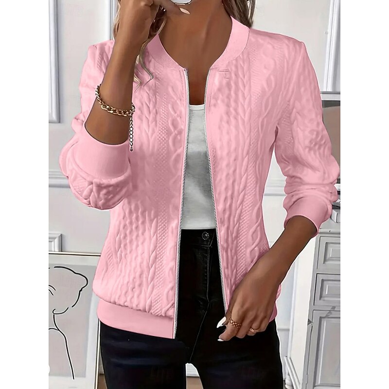 Women's Casual Jacket Comfortable Breathable Zipper Casual Plain Vacation Street Casual Daily Wear Zipper Regular Stand Collar Regular Fit Long Sleeve Outerwear White Pink Blue Spring Fall