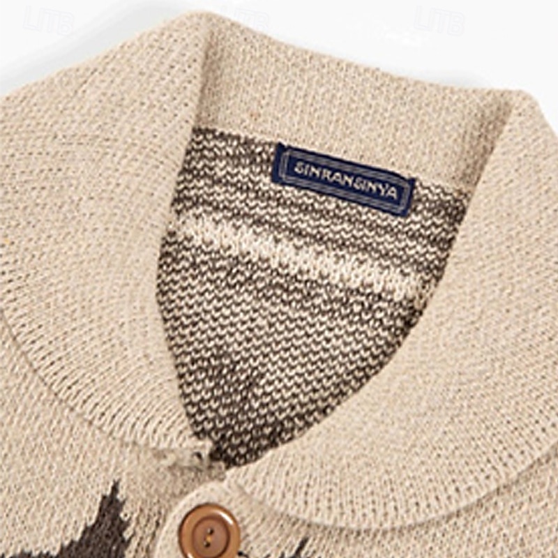 Men's Sweater Cardigan Sweater Fair Isle Sweater Ribbed Knit Regular Tops Knitted Plain Turndown Vacation Fashion Casual Daily Wear Clothing Apparel Fall Spring &  Fall khaki M L XL2