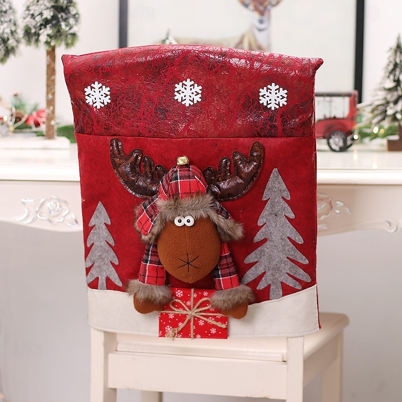 Christmas 3D Cartoon Chair Covers, Santa Claus and Snowman Chair Back Covers, Holiday Table and Chair Decoration, Festive Seat Dress, Christmas Home Decor4