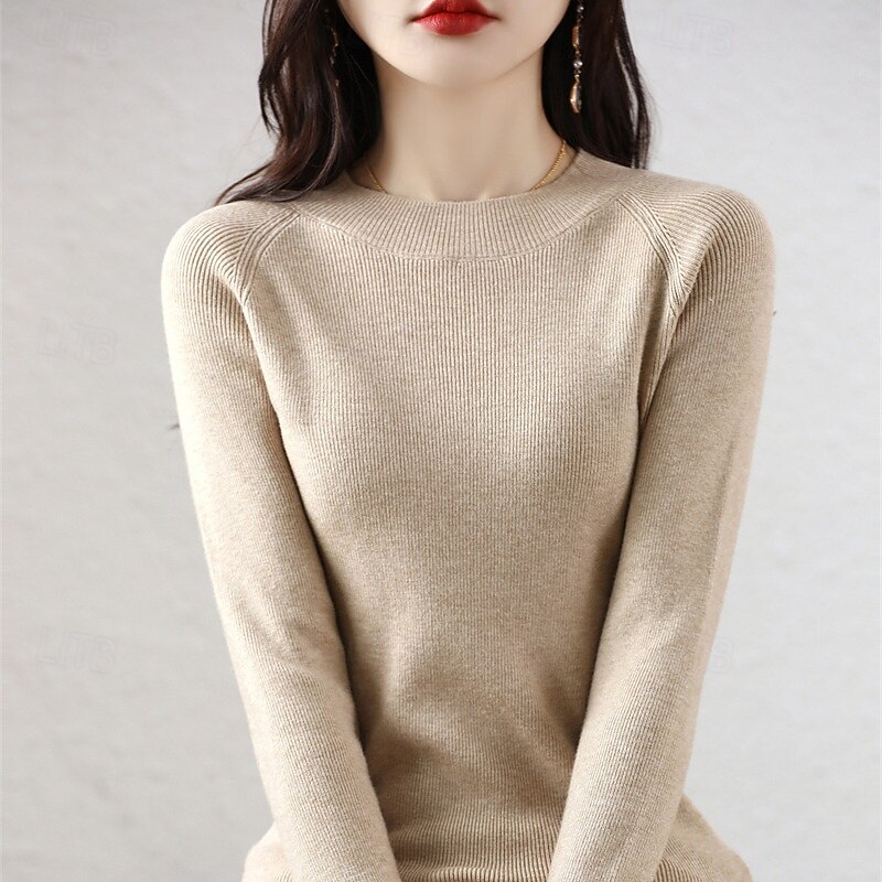 Women's Sweater Pullover Elegant Fashion Streetwear Pure Color Ribbed Crew Neck Knitted Long Sleeve Regular Tops Knit Outdoor Daily Weekend Black Yellow Fall Winter3