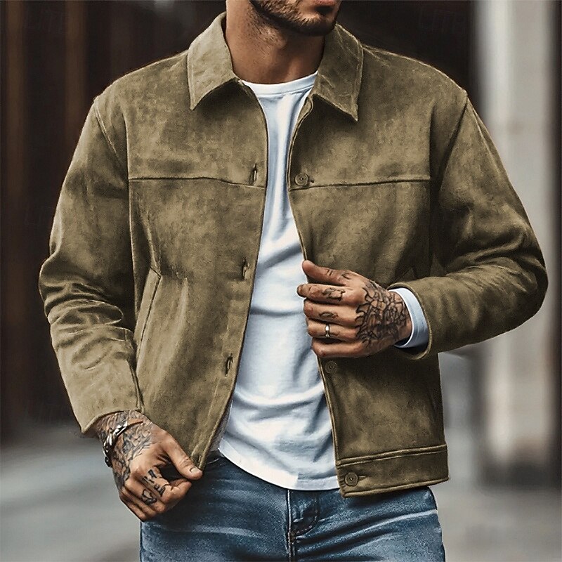 Men's Lightweight Jacket Faux Suede Blazer Casual Jacket Vacation Daily Wearproof Pocket Spring Fall Plain Fashion Classic Lapel Regular Camel Royal Blue Brown Jacket