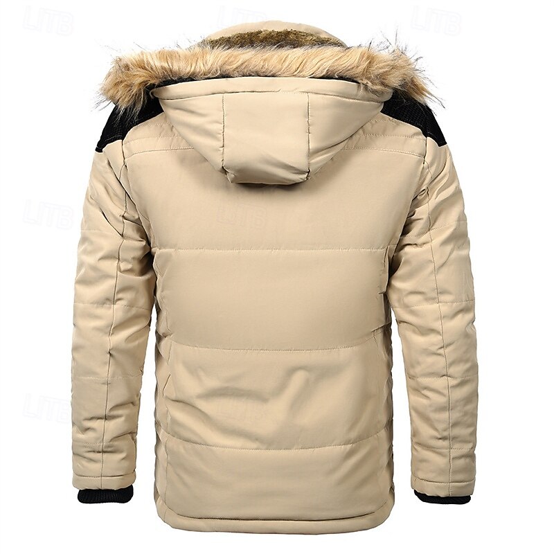 Men's Winter Coat Fleece Jacket Parka Pocket Fleece Polyster Vacation Daily Wear Date Regular Fashion Casual Comfortable Thermal Warm Fall Winter Solid / Plain Color Black Khaki Dark Blue Puffer2
