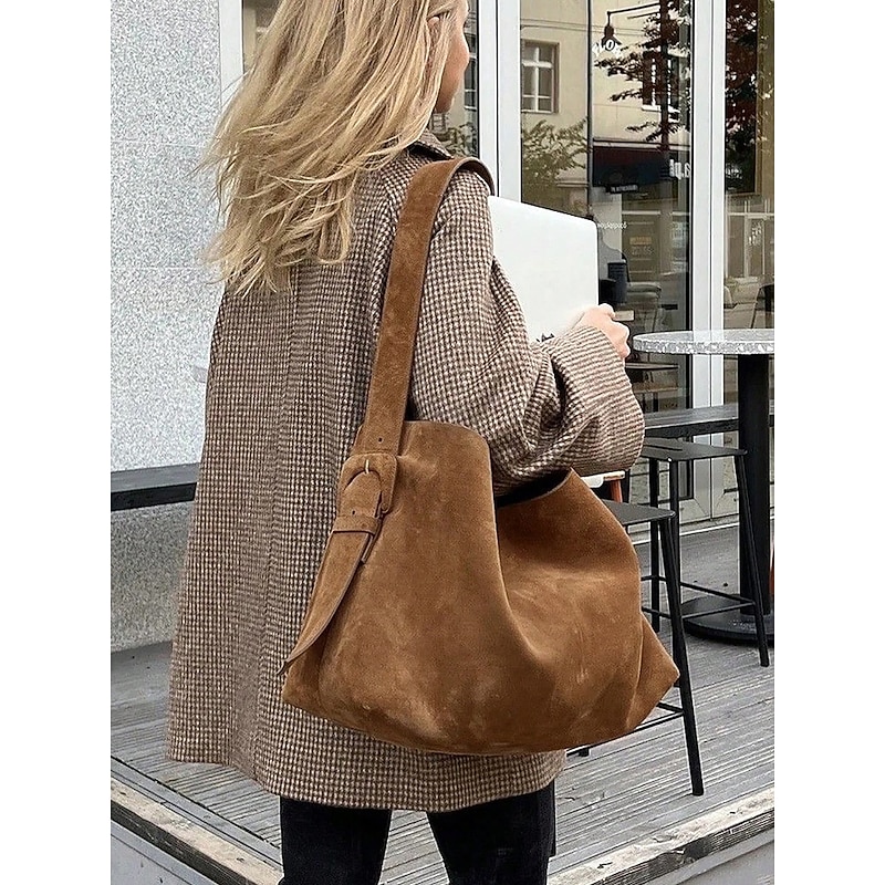 Women's Suede Shoulder Tote Bag - Bohemian Style Large Capacity Casual Vintage Hobo Handbag Suitable for Daily Work, Travel and Shopping2
