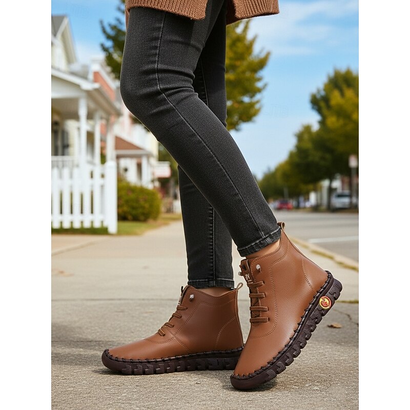 Women's Red Lace-Up Ankle Boots – Comfortable Non-Slip Casual Shoes for Christmas, Winter Outfits and Holiday Parties2